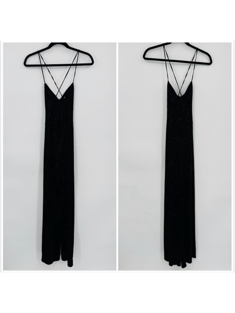 Lulus Certified Babe Black Glitter Velvet Strappy Back Jumpsuit XS - Picture 2 of 8